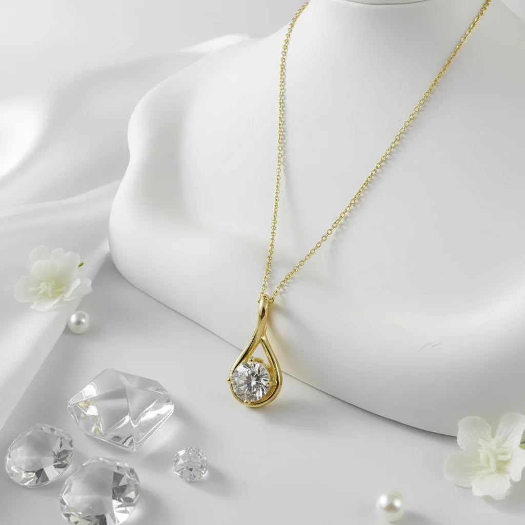 Stunning 18K Gold Plated Moissanite Classic Pendant Necklace
