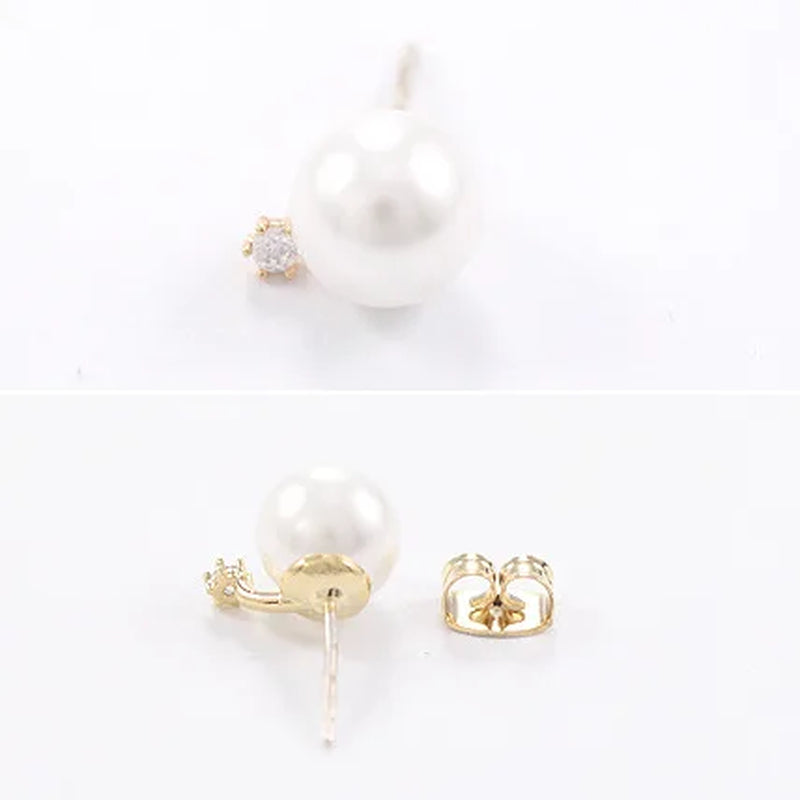 Elegant White Gold Pearl Earrings with Crystals - Stunning Silver Studs for Women