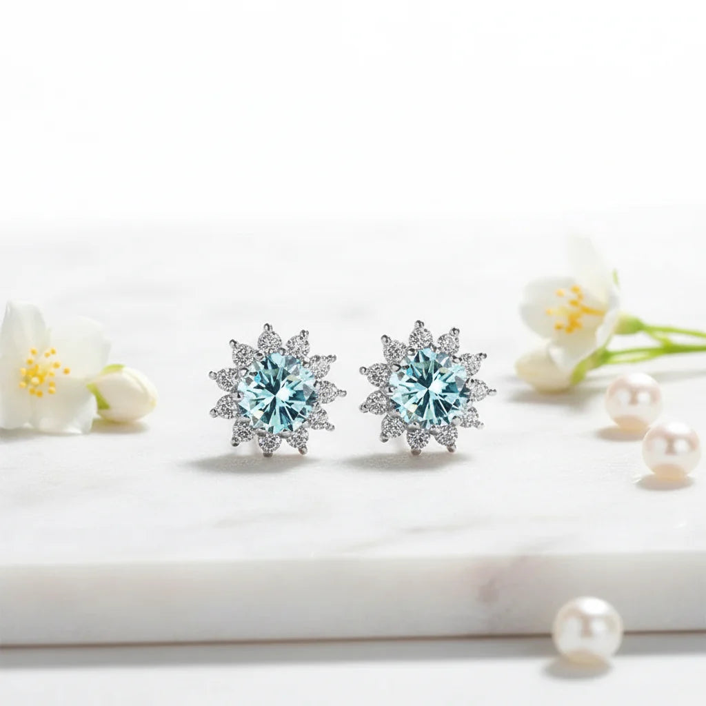 Stunning 1CT Moissanite Sunflower Stud Earrings in 925 Sterling Silver - D Color VVS1 Wedding Jewelry Gift for Her