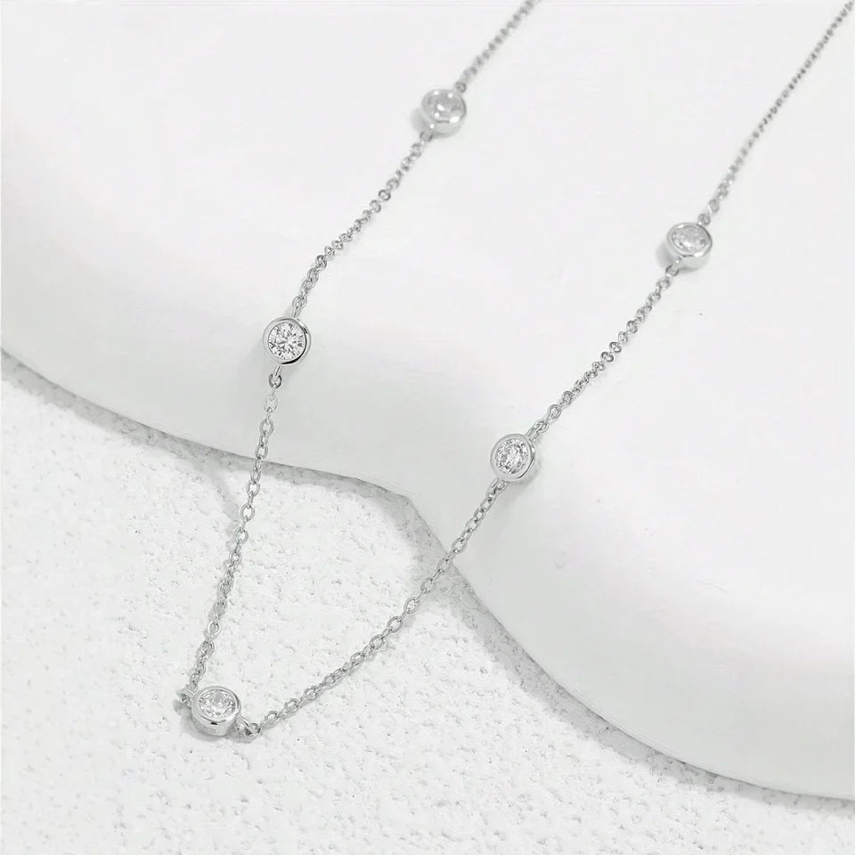 Stunning 2.5 Carat Moissanite Bubble Set Chain Necklace in 925 Sterling Silver