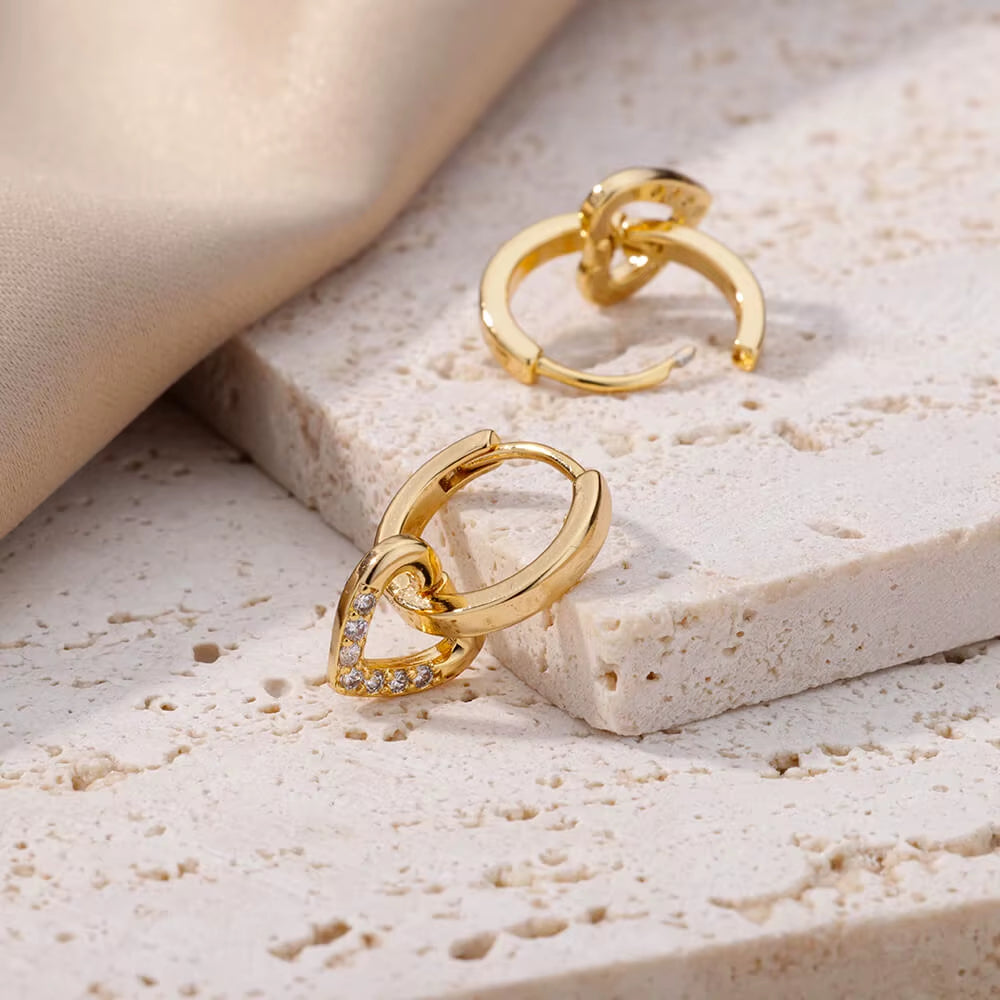 Elegant Gold Hollow Zircon Heart Earrings - Luxury Stainless Steel Jewelry Gift for Women with Free Shipping