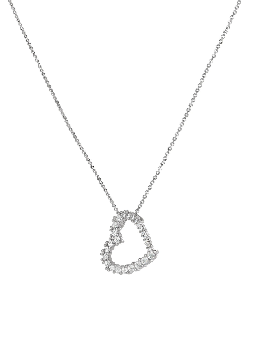 Fine, Women'S Silver Plated Cubic Zirconia Open Heart Pendant Necklace, 18"