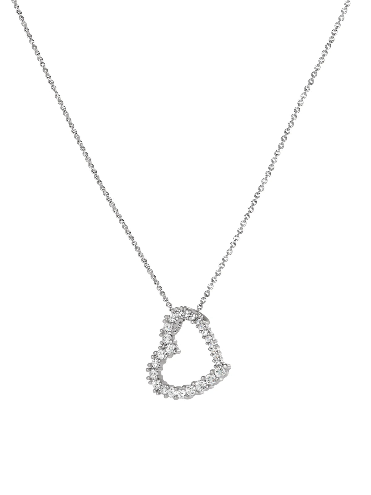 Fine, Women'S Silver Plated Cubic Zirconia Open Heart Pendant Necklace, 18"