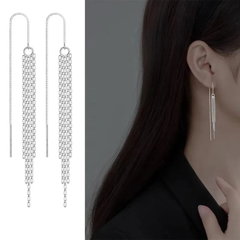 Luxury Korean Long Tassel Pearl Dangle Earrings with Rhinestones - Perfect for Weddings and Parties