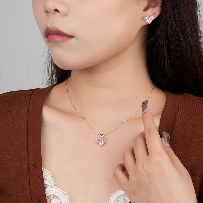 Elegant White Gold Pink Heart Earrings - A Touch of Romance
