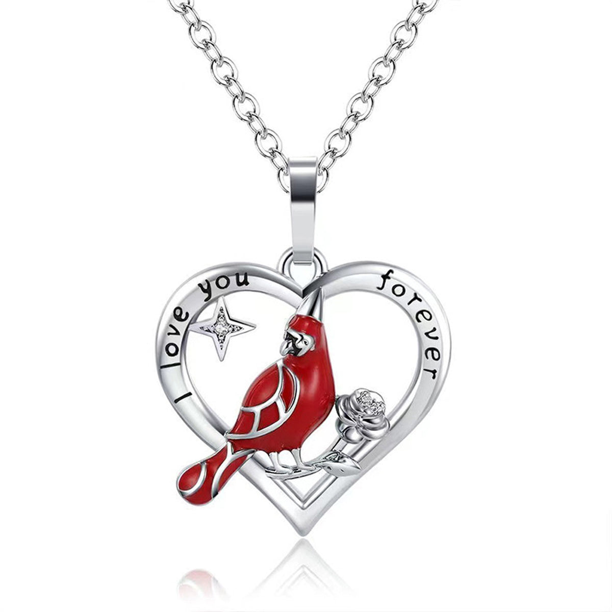 Creative Heart Shaped Cardinal Pendant Necklace, Exquisite Party Commemorative Accessory Gift Jewelry Anniversary Party Gifts, Valentine'S Day Gift
