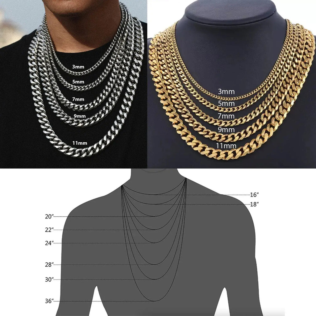 Stylish Stainless Steel Cuban Curb Chain Necklace for Men & Women - Available in 3/5/7/9/11mm Sizes