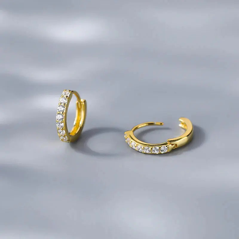 Elegant 18K Gold-Plated Sterling Silver CZ Micro Pave Huggie Hoop Earrings