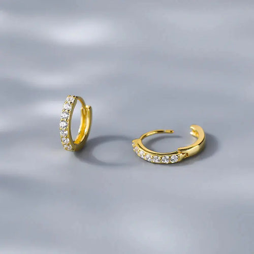 Elegant 18K Gold-Plated Sterling Silver CZ Micro Pave Huggie Hoop Earrings