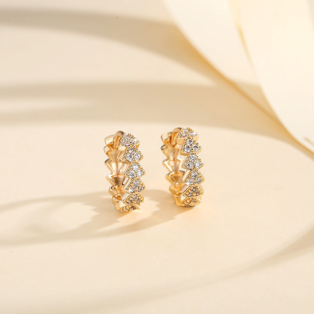 European and American Fashion Copper-Plated Gold Inlaid Zircon Earrings