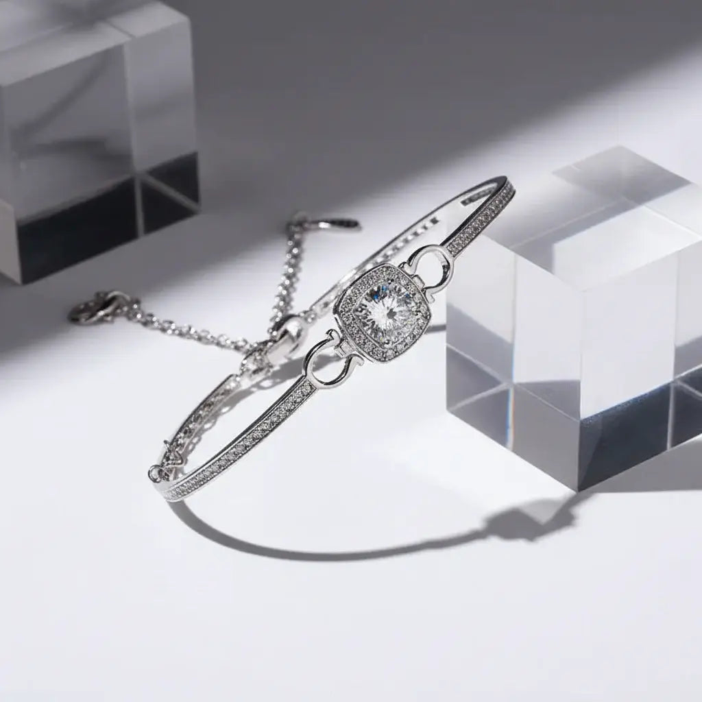Stunning 1 Carat Moissanite Square Bag Bracelet in 925 Sterling Silver