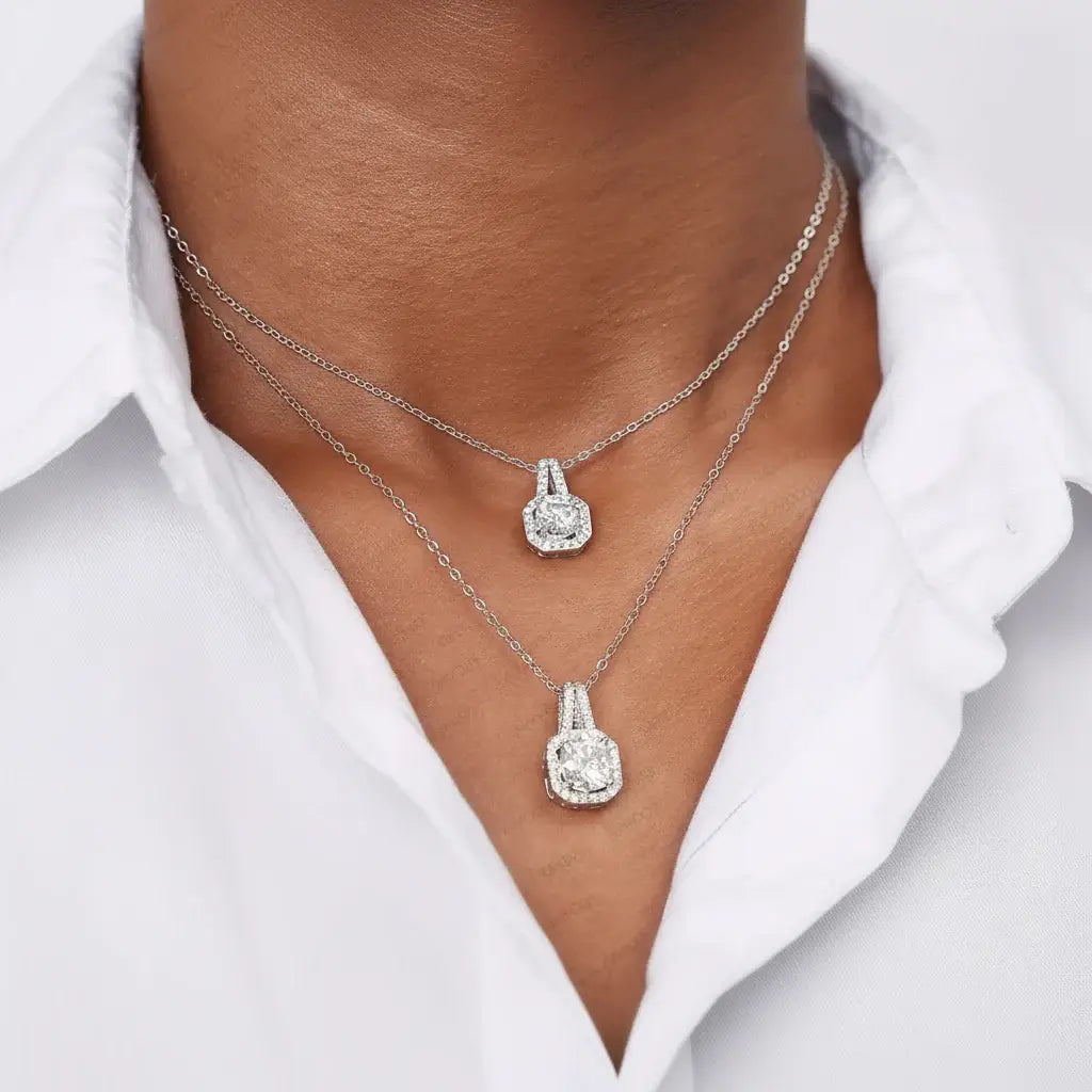 Stunning Moissanite Diamond Pendant Necklace in Rhodium-Plated 925 Silver
