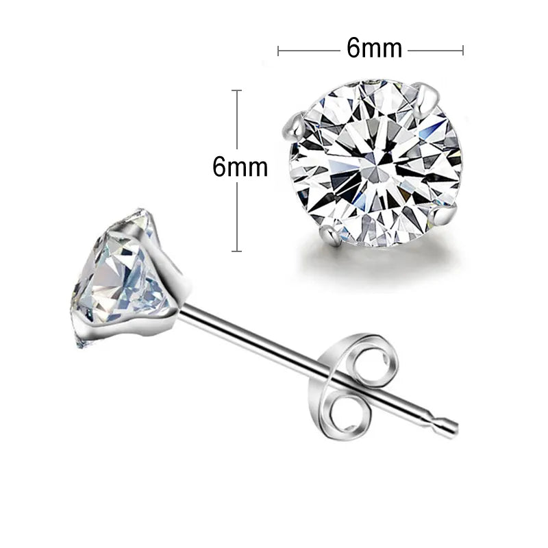 Elegant Sterling Silver Cubic Zirconia Stud Earrings - Timeless Sparkle for Every Occasion
