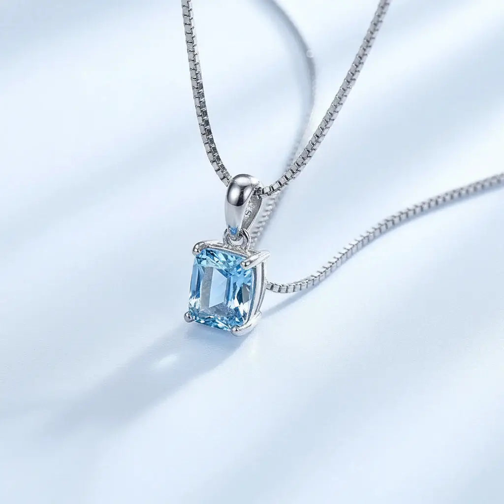 Elegant 925 Sterling Silver Blue Stone Pendant Necklace - Fine Jewelry