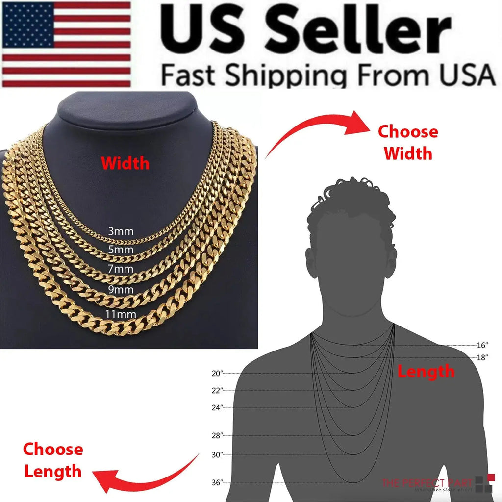 Stylish Stainless Steel Cuban Curb Chain Necklace for Men & Women - Available in 3/5/7/9/11mm Sizes