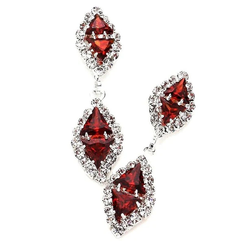 Stunning Linked Rhombus Dangle Earrings with Sparkling Rhinestones