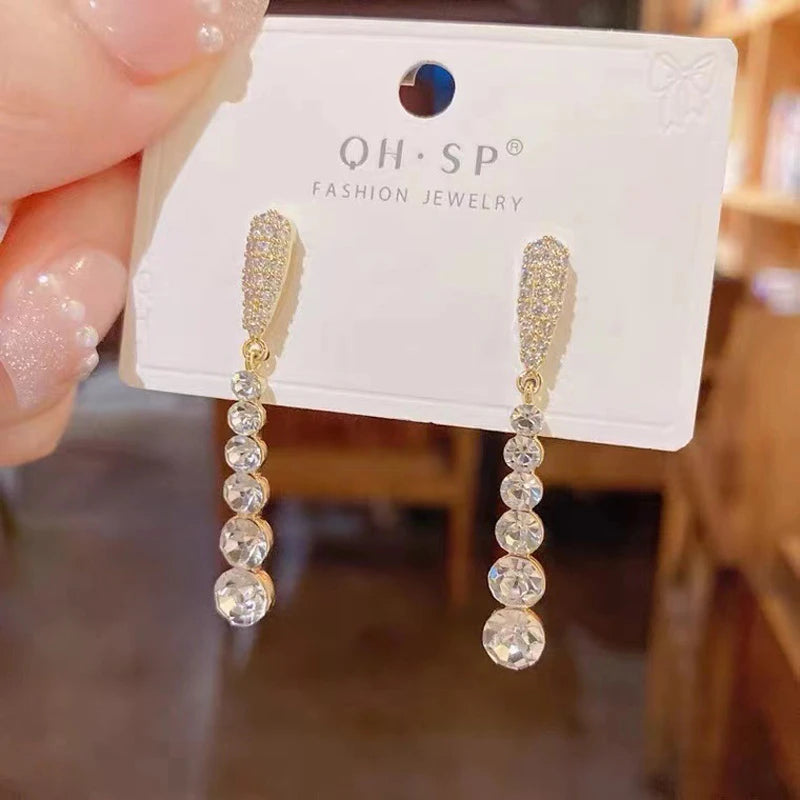 Luxury Korean Long Tassel Pearl Dangle Earrings with Rhinestones - Perfect for Weddings and Parties