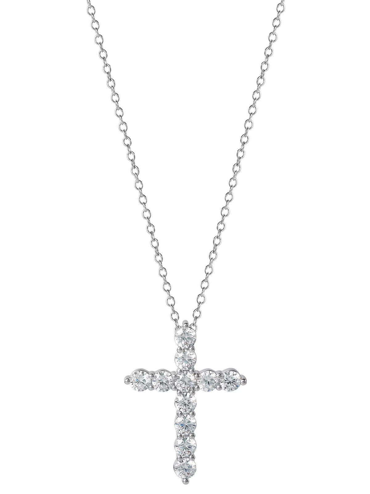 Brilliance Fine- Women'S Silver Plated Brass Cubic Zirconia Cross Pendant, 18" + 2" Ext Chain