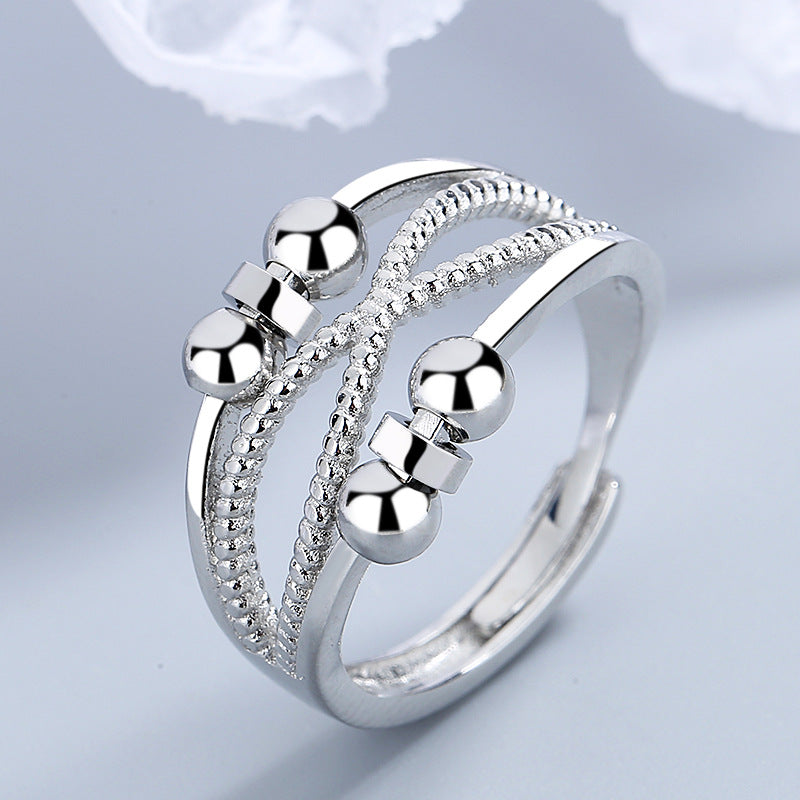 Rotatable Ring with Open Design Fashion Double-Layered Hollow Line Anxiety Relief Rings for Women