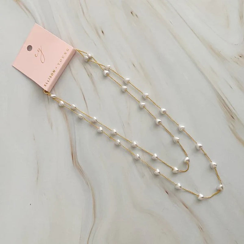 Elegant Pearl Heart Long Chain Necklace for Timeless Style