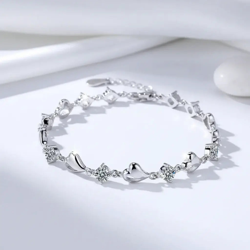Elegant Heart Moissanite Silver Bracelet - Perfect Charm for Parties & Gifts