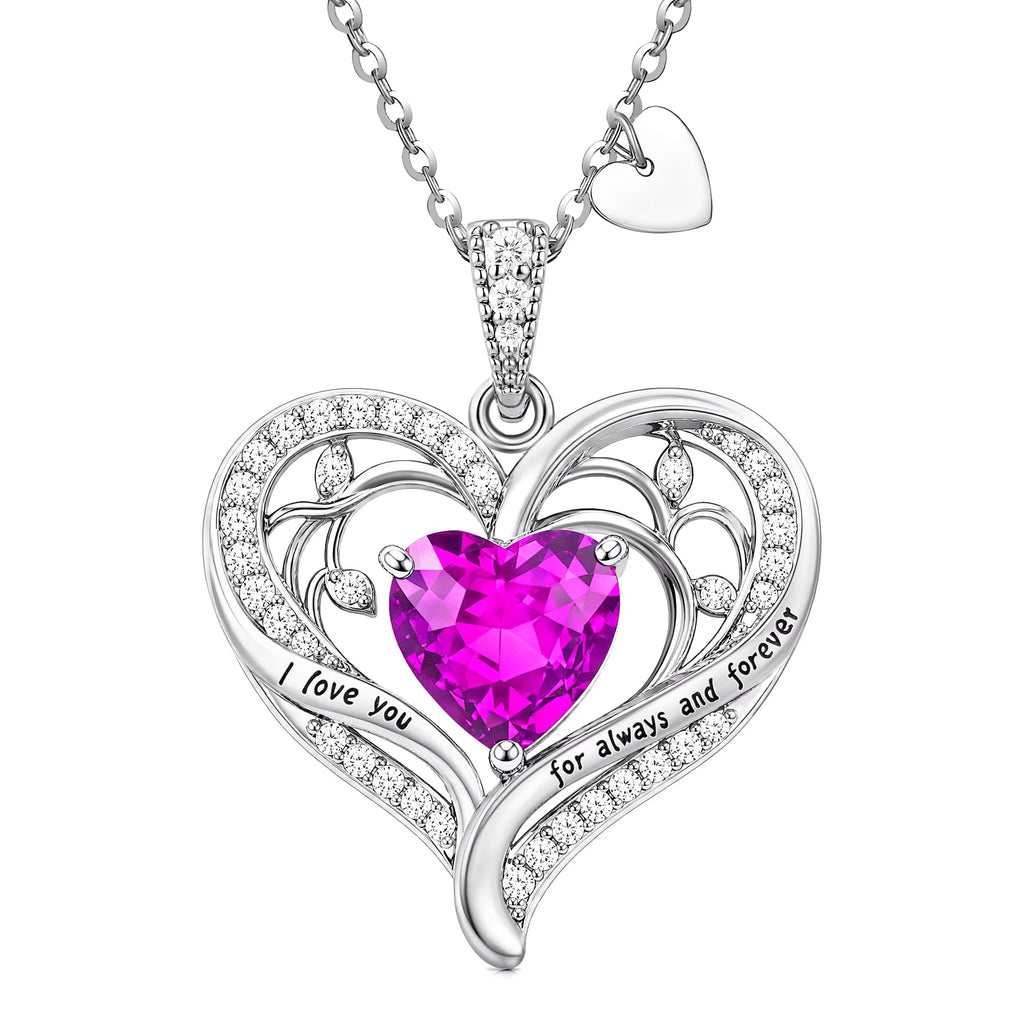 Birthstone Heart Pendant Necklace for Women, Christmas Birthday Anniversary Jewelry Gift