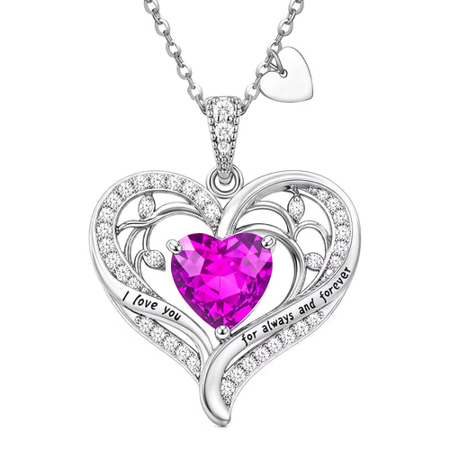 Birthstone Heart Pendant Necklace for Women, Christmas Birthday Anniversary Jewelry Gift