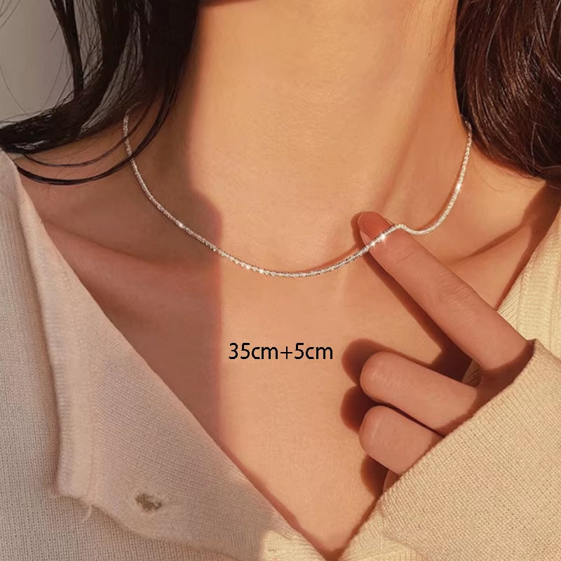 Elegant Silver Clavicle Choker Necklace - Sparkling Fashion Jewelry for Women, Perfect for Weddings and Parties