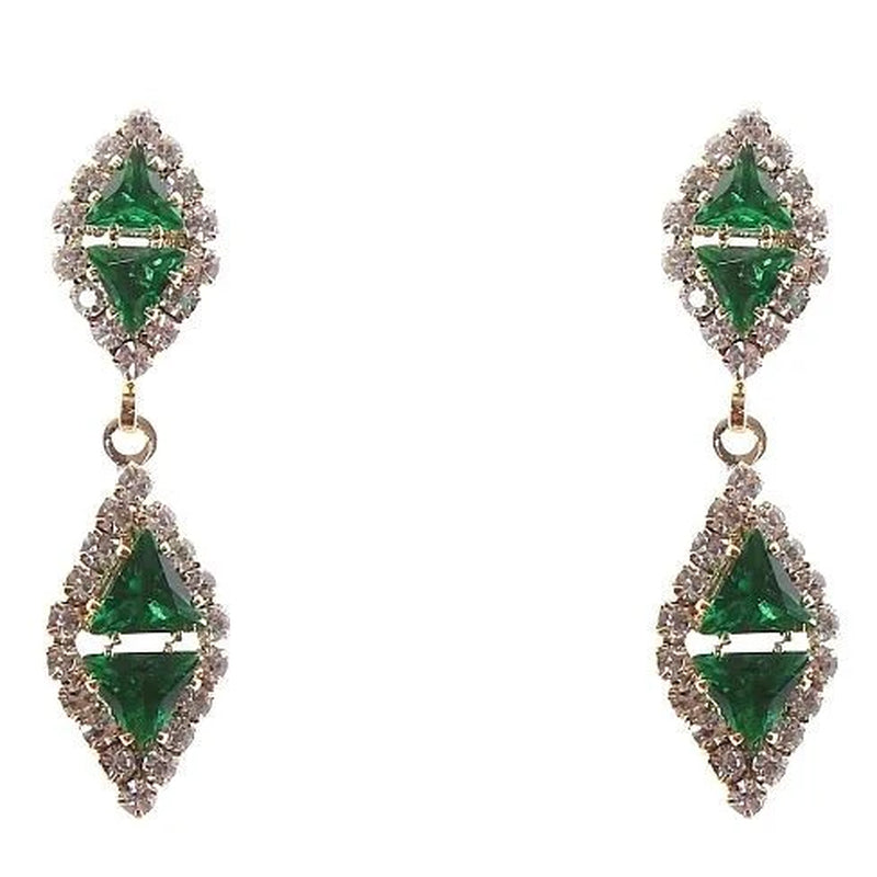 Stunning Linked Rhombus Dangle Earrings with Sparkling Rhinestones