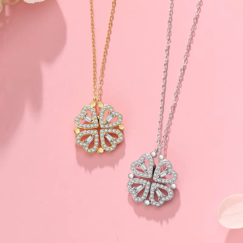 Heart-Shaped Four Leaf Clover Pendant Necklace - Zircon Clavicle Chain for Women, Perfect Gift for Love