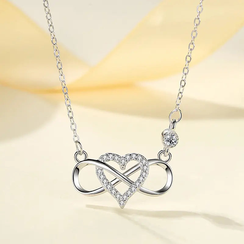 Elegant 925 Sterling Silver Micro Pave Heart Infinity Pendant Necklace