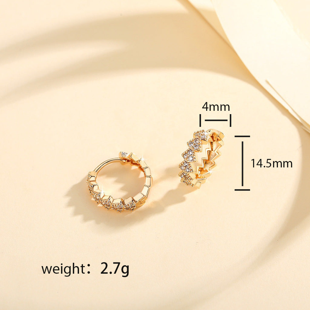 European and American Fashion Copper-Plated Gold Inlaid Zircon Earrings