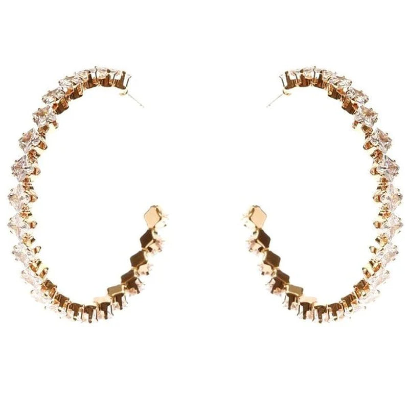 Elegant Square Crown Halo Cubic Zirconia Hoop Earrings