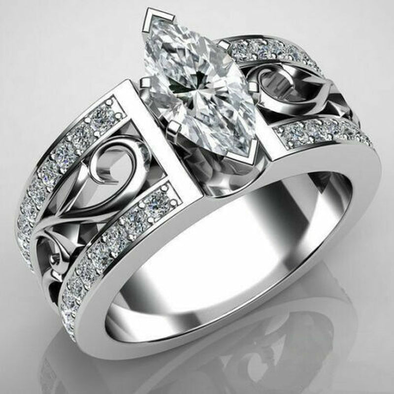 Wedding Engagement 925 Stamped Marquise Cut Simulated Sapphire Ring Sizes 6-10