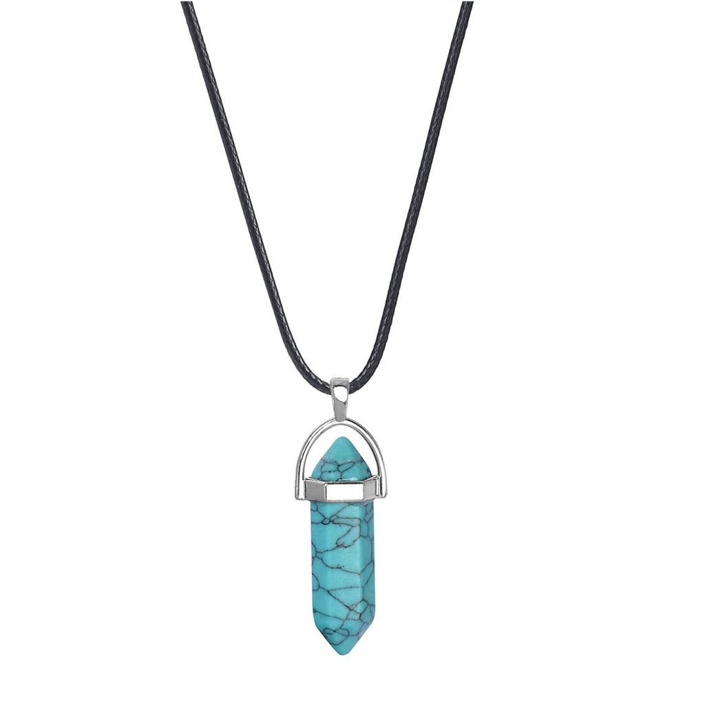 Natural Stone Hexagonal Pendant Necklace Healing Crystal Quartz Chakra Jewelry