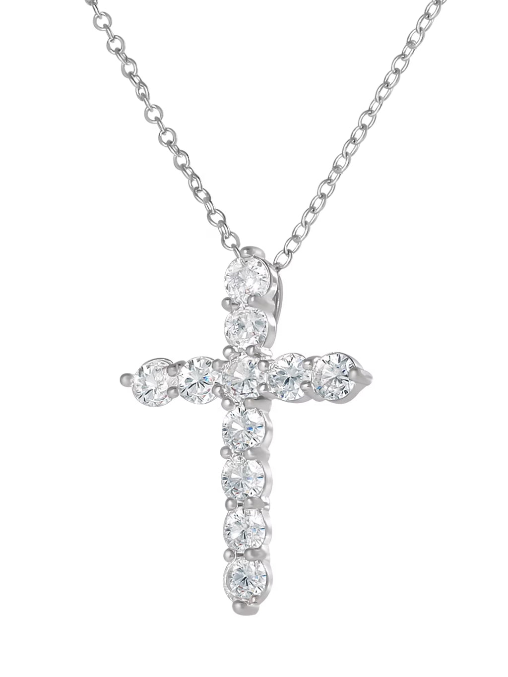 Brilliance Fine- Women'S Silver Plated Brass Cubic Zirconia Cross Pendant, 18" + 2" Ext Chain