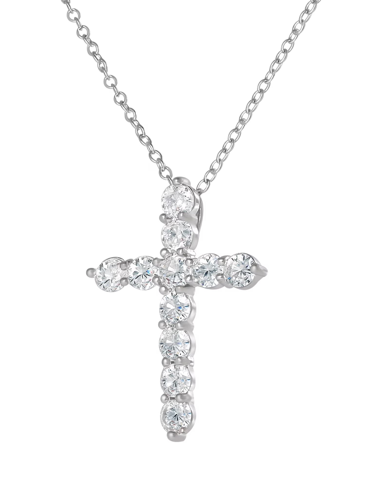 Brilliance Fine- Women'S Silver Plated Brass Cubic Zirconia Cross Pendant, 18" + 2" Ext Chain