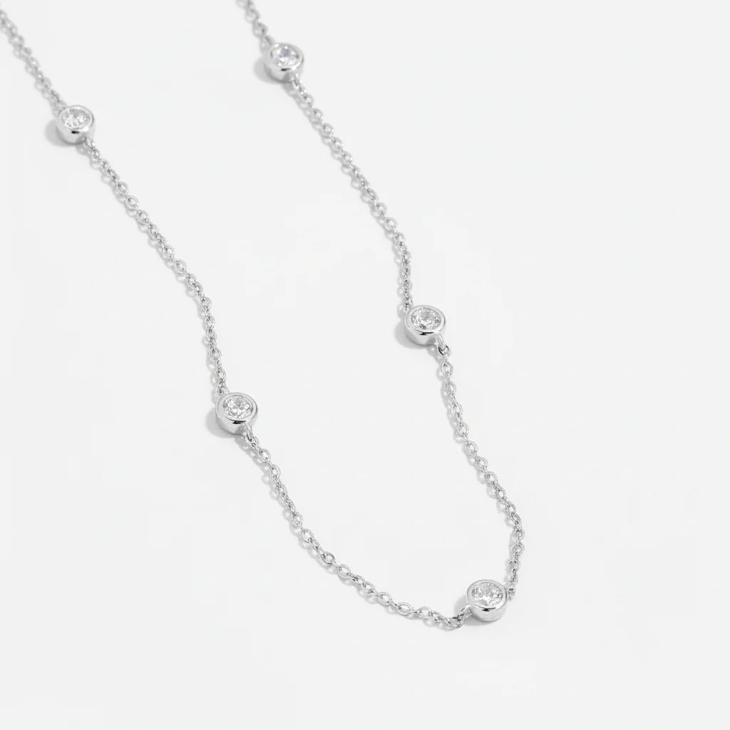Stunning 2.5 Carat Moissanite Bubble Set Chain Necklace in 925 Sterling Silver