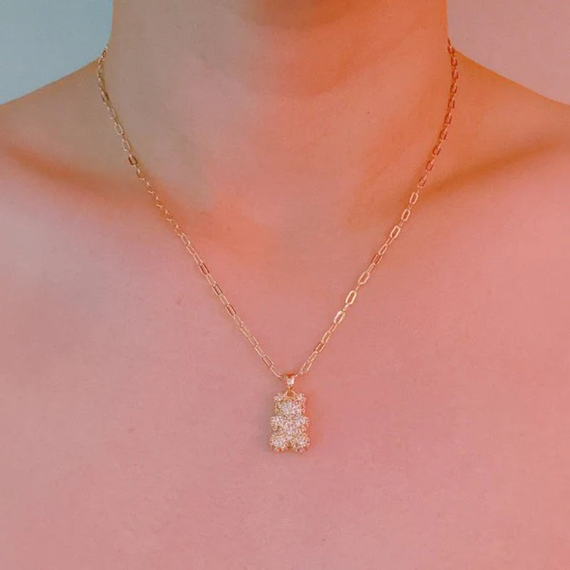 Sparkling Teddy Bear Pendant Necklace - Dazzling Bling Accessory