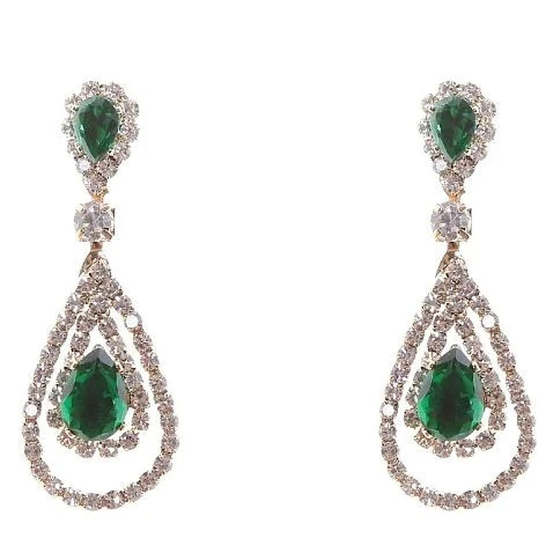 Elegant Linked Pear Rhinestone Dangle Earrings