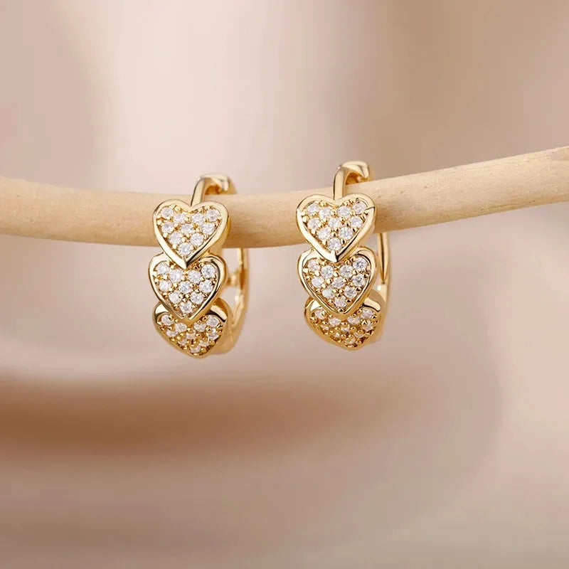Elegant Gold Hollow Zircon Heart Earrings - Luxury Stainless Steel Jewelry Gift for Women with Free Shipping