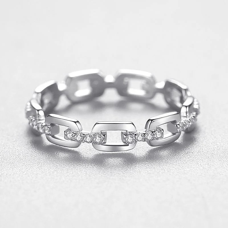 Stylish Sterling Silver Hip Hop Chain Rings with Sparkling Cubic Zirconia