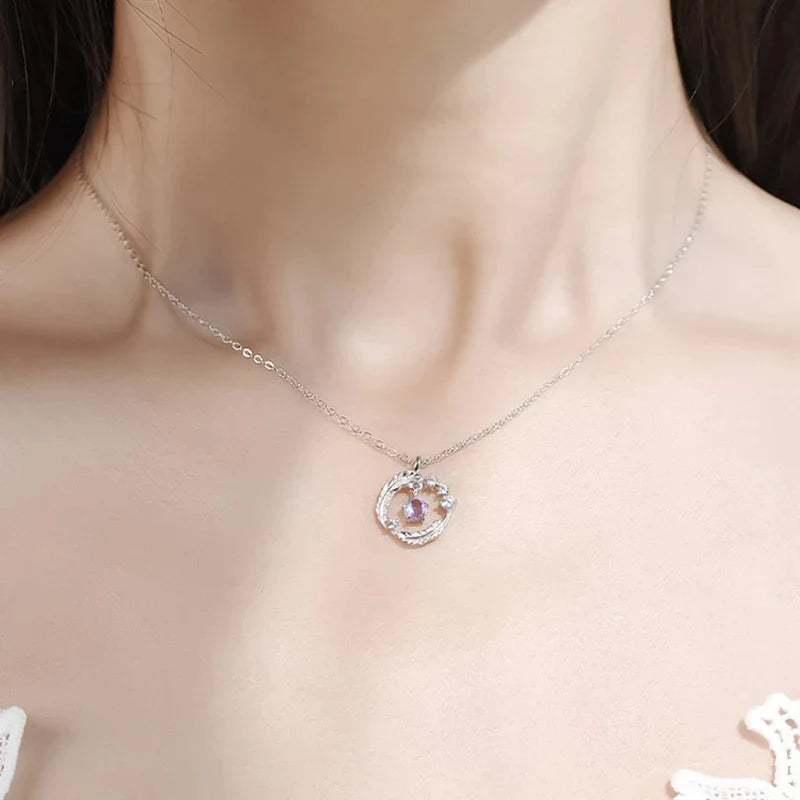 Elegant Moonstone Feather Pendant Necklace in 925 Silver