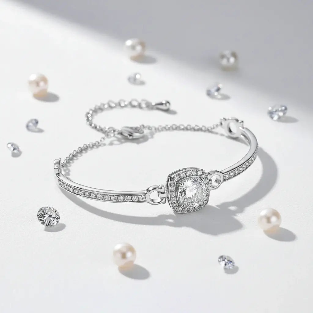 Stunning 1 Carat Moissanite Square Bag Bracelet in 925 Sterling Silver