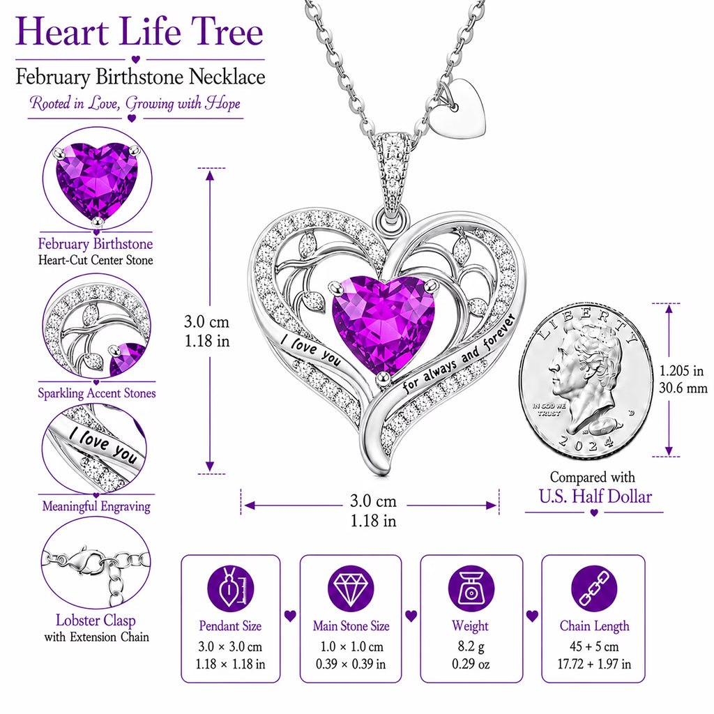Birthstone Heart Pendant Necklace for Women, Christmas Birthday Anniversary Jewelry Gift