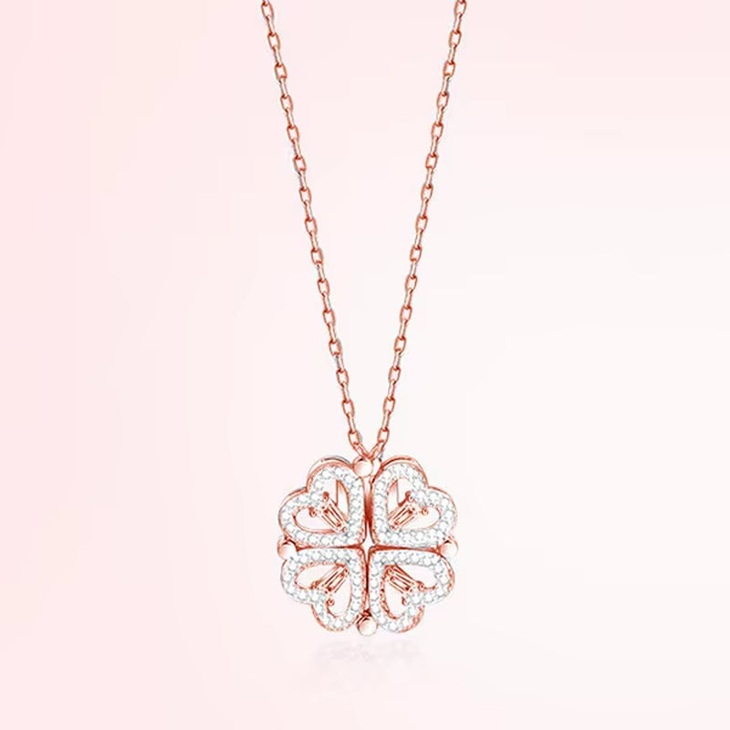Heart-Shaped Four Leaf Clover Pendant Necklace - Zircon Clavicle Chain for Women, Perfect Gift for Love