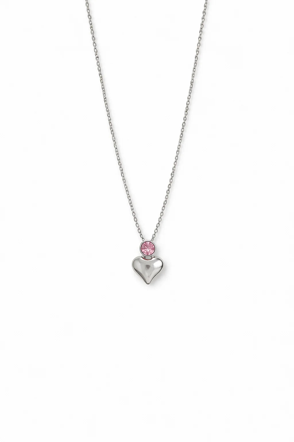 Elegant Stainless Steel Heart Necklace with Pink Stone for Women