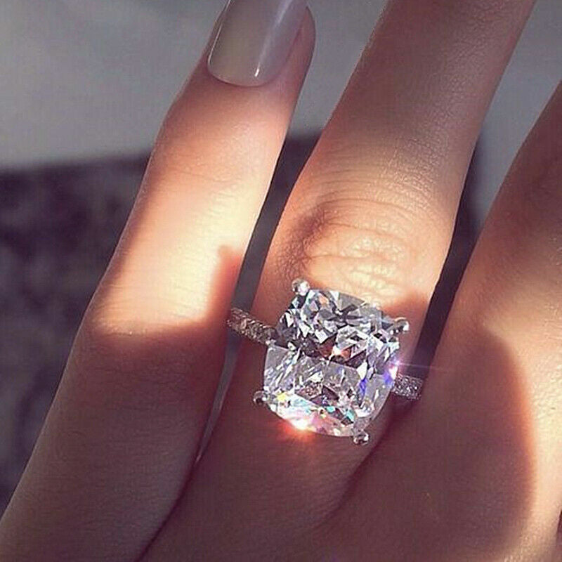 Sunshine Women Jewelry 925 Silver Ring Cubic Zircon Wedding Ring Sz 6-10
