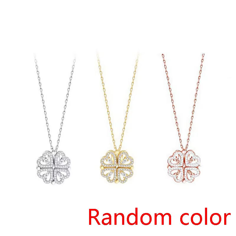 Heart-Shaped Four Leaf Clover Pendant Necklace - Zircon Clavicle Chain for Women, Perfect Gift for Love