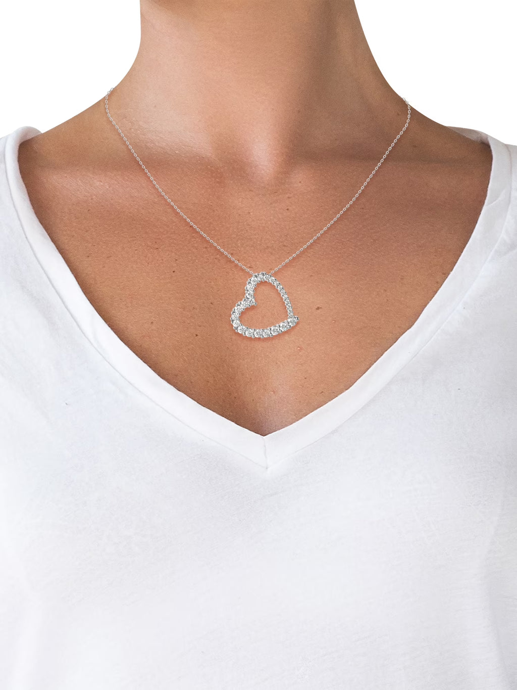 Fine, Women'S Silver Plated Cubic Zirconia Open Heart Pendant Necklace, 18"